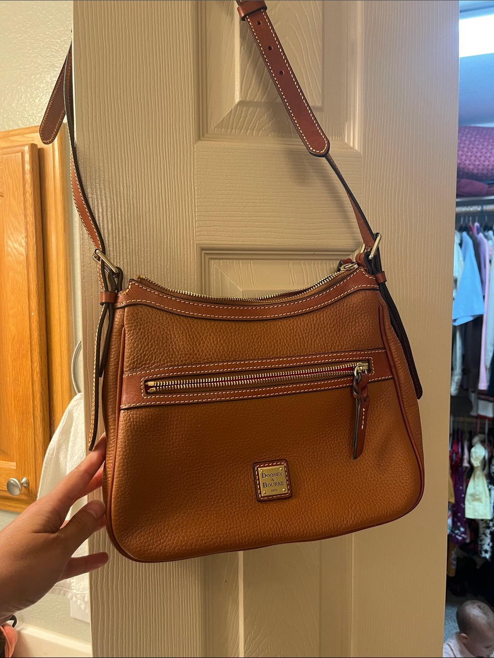 Dooney & Bourke Brown/Tan Pebbled Leather Crossbody Bag
